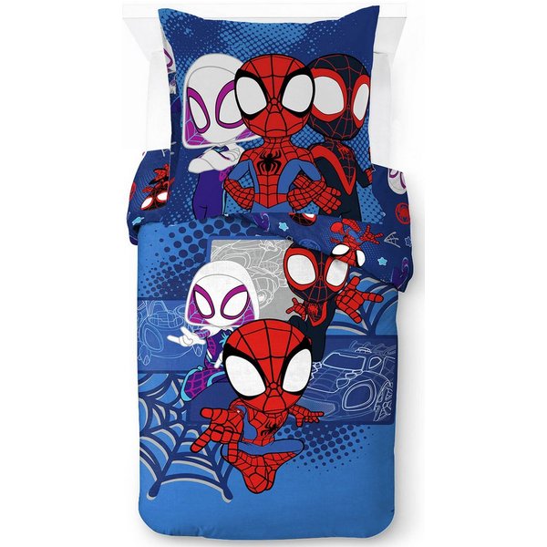 MARVEL Kinderbettwäsche Marvel Spidey Bettbezug-Set 135x200 cm + Kissenbezug 80x80 cm, Washed Cotton, 2 teilig, 100 % Baumwolle, maschinenwaschbar, wendbar