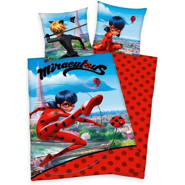 Kinderbettwäsche Miraculous, Renforcé, mit tollem Ladybug- und Cat Noir-Motiv
