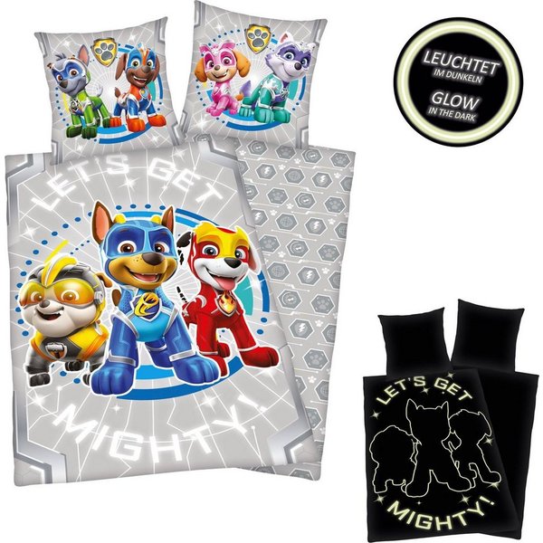 PAW PATROL Kinderbettwäsche Paw Patrol, Renforcé, mit "Glow in the dark"-Effekt