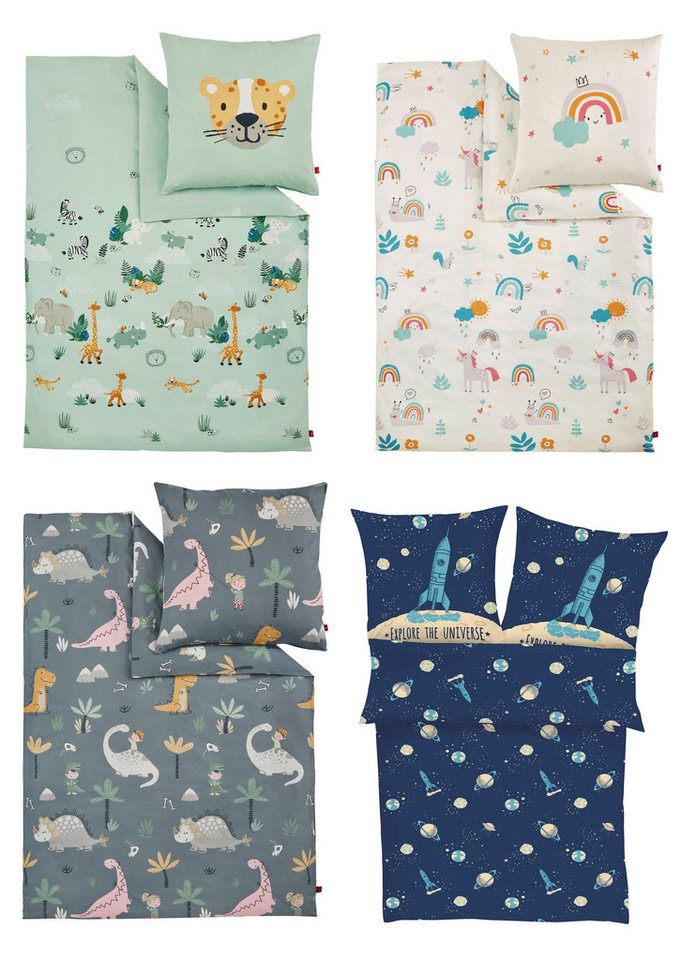 s.Oliver Kinderbettwäsche Satinbettwäsche s.Oliver Junior, Mako-Satin, in verschiedenen Designs: Tiere Safari Afrika, Dino, Weltall, Einhorn – Bild 2 von 5