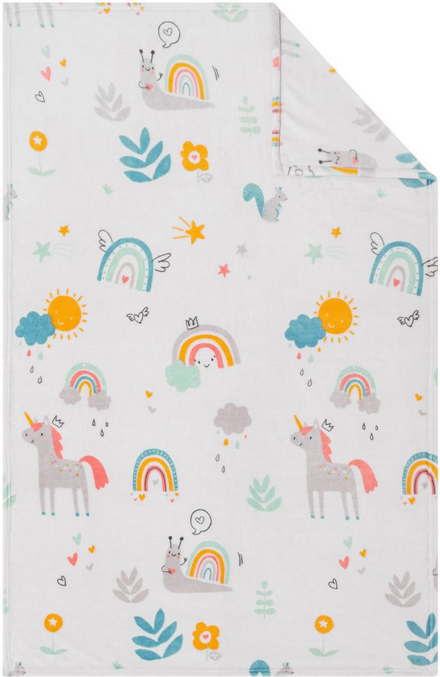 Kinderdecke Flanellfleecedecke s.Oliver Junior Einhorn, s.Oliver, mit kunterbunten Motiven – Bild 2 von 5