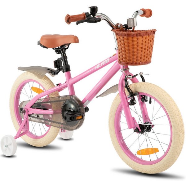 HILAND Kinderfahrrad HILAND Retro Kinderfahrrad Korb, Stützräder & Bremse 14/16/18 Zoll, mit Stützrädern, Handbremse und Rücktrittbremse, Korb