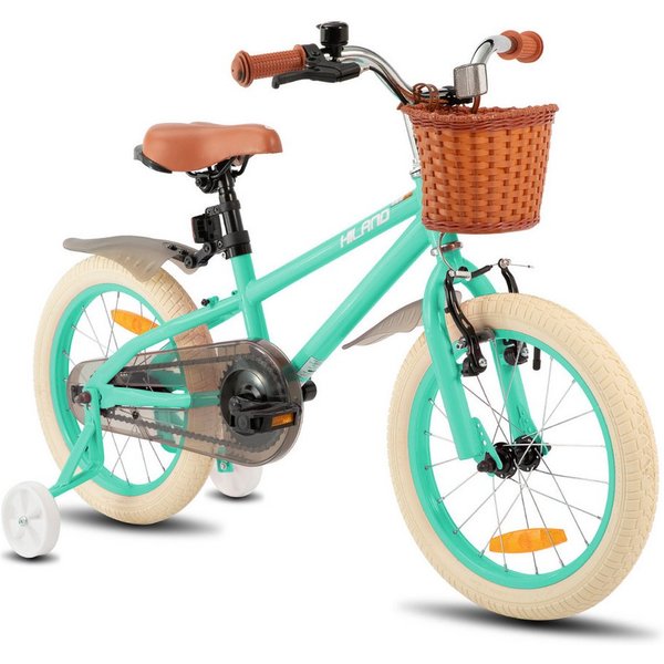 HILAND Kinderfahrrad HILAND Retro Kinderfahrrad Korb, Stützräder & Bremse 14/16/18 Zoll, mit Stützrädern, Handbremse und Rücktrittbremse, Korb