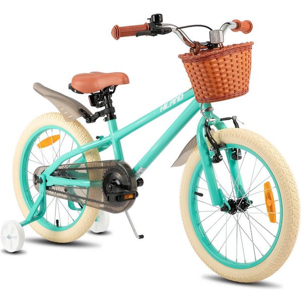HILAND Kinderfahrrad HILAND Retro Kinderfahrrad Korb, Stützräder & Bremse 14/16/18 Zoll, mit Stützrädern, Handbremse und Rücktrittbremse, Korb