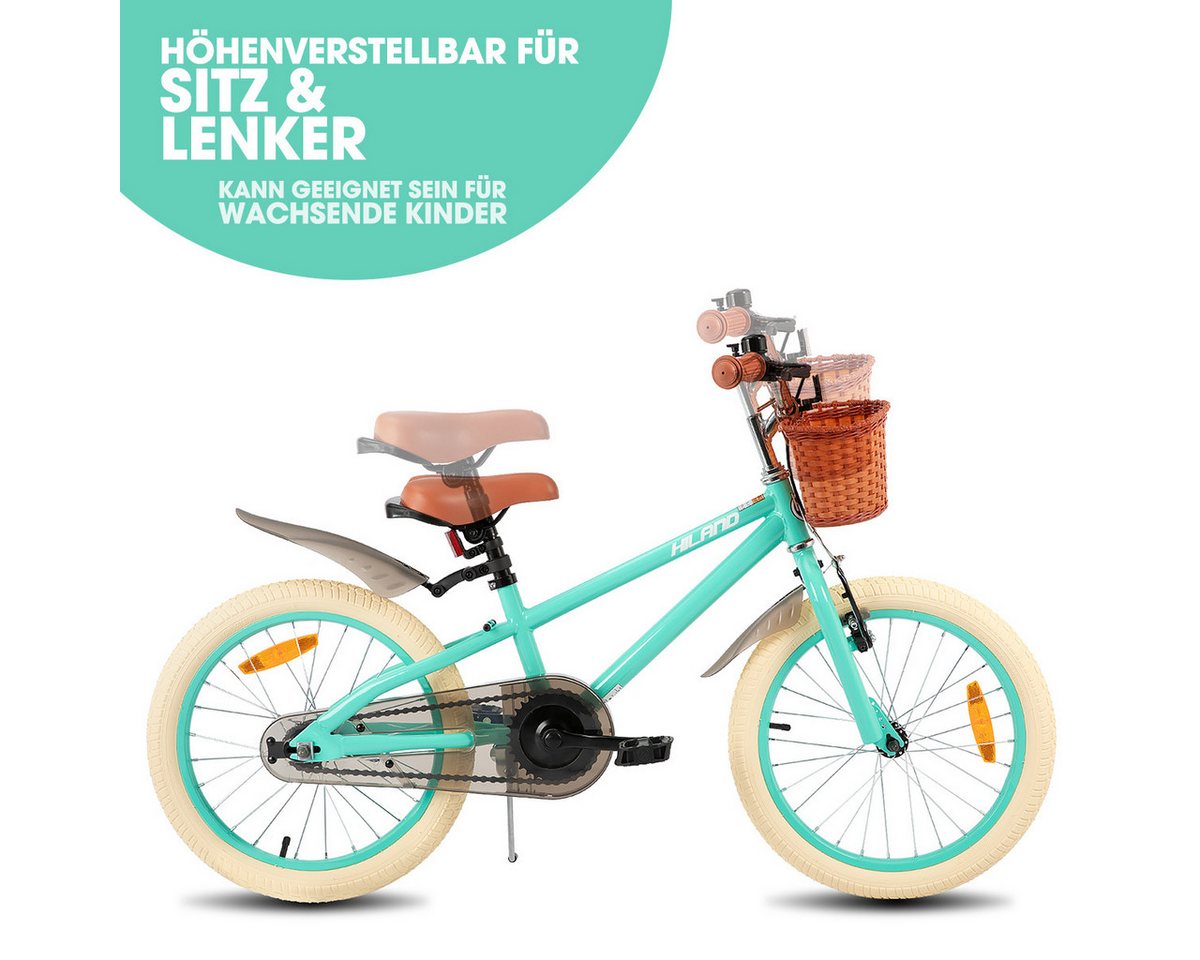 HILAND Kinderfahrrad HILAND Retro Kinderfahrrad Korb, Stützräder & Bremse 14/16/18 Zoll, mit Stützrädern, Handbremse und Rücktrittbremse, Korb – Bild 3 von 5