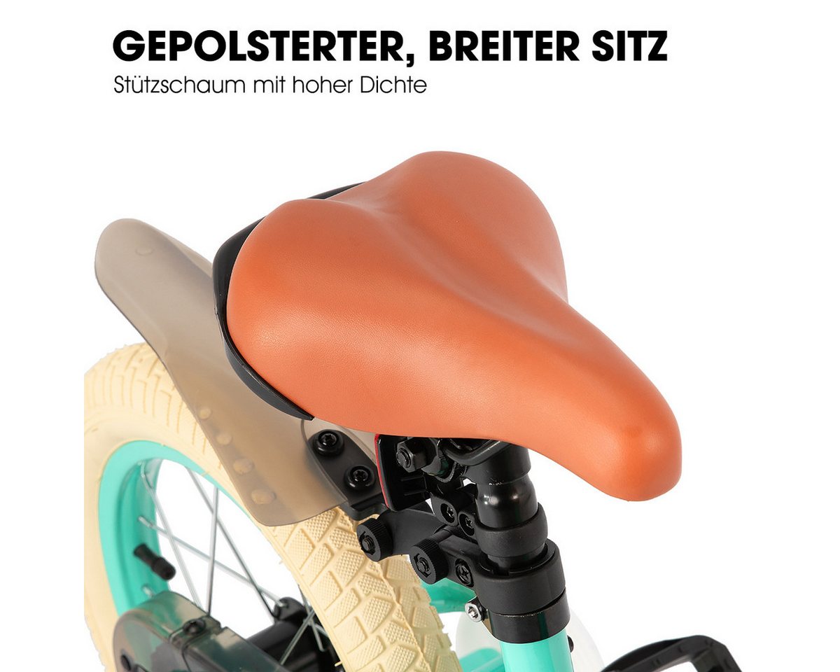 HILAND Kinderfahrrad HILAND Retro Kinderfahrrad Korb, Stützräder & Bremse 14/16/18 Zoll, mit Stützrädern, Handbremse und Rücktrittbremse, Korb – Bild 5 von 5