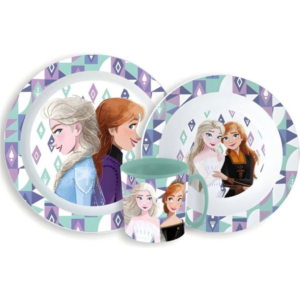 Disney Kindergeschirr-Set Disney Die Eiskönigin Elsa Kinder Geschirr-Set 3 teilig (3-tlg), 1 Personen, Becher Teller Schüssel