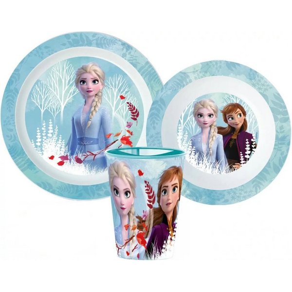 Disney Kindergeschirr-Set Disney Die Eiskönigin Elsa Kinder Geschirr-Set 3 teilig (3-tlg), 1 Personen, BPA-Frei, Becher Teller Schüssel
