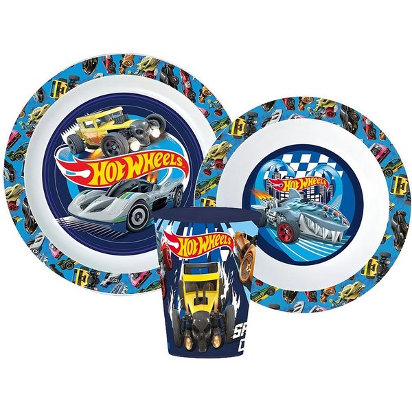 Hot Wheels Kindergeschirr-Set Hot Wheels Racing Kinder Geschirr-Set 3 teilig Becher Teller Schüssel (3-tlg), 1 Personen
