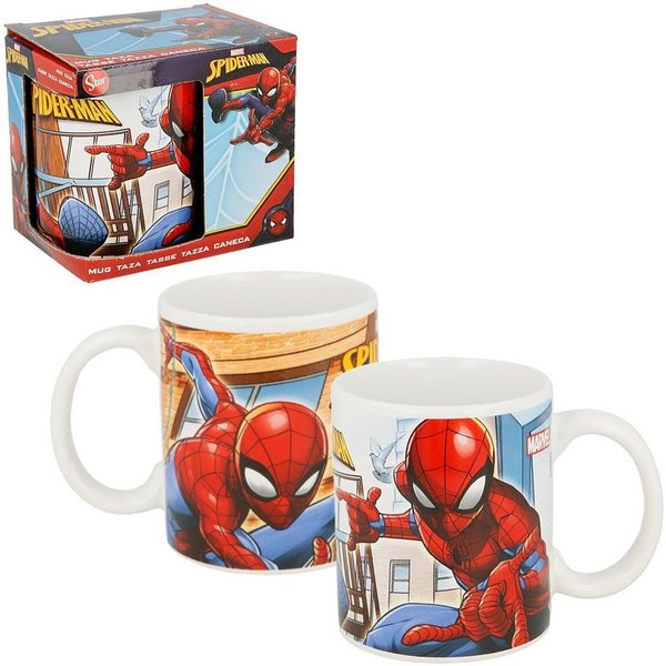 MARVEL Kindergeschirr-Set Keramik Tasse Marvel Spiderman 325 ml Henkel-Becher Geschenkbox, Porzellan
