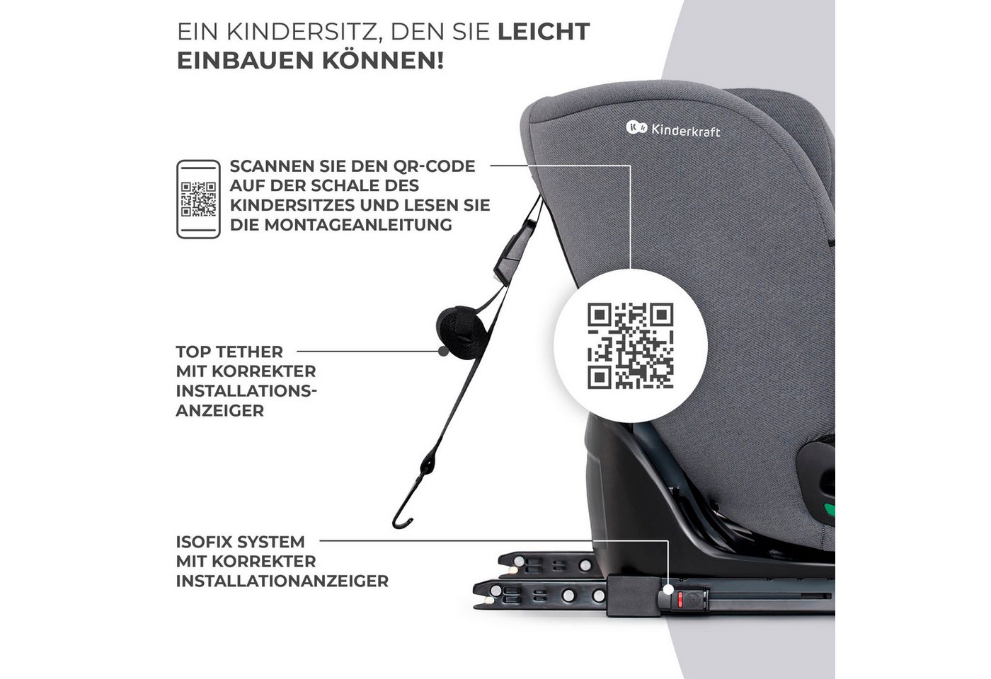 Kinderkraft Autokindersitz ONETO3 i-Size, ab: 15 Monaten, bis: 12 Jahren, ab: 76 cm, bis: 150 cm – Bild 4 von 5