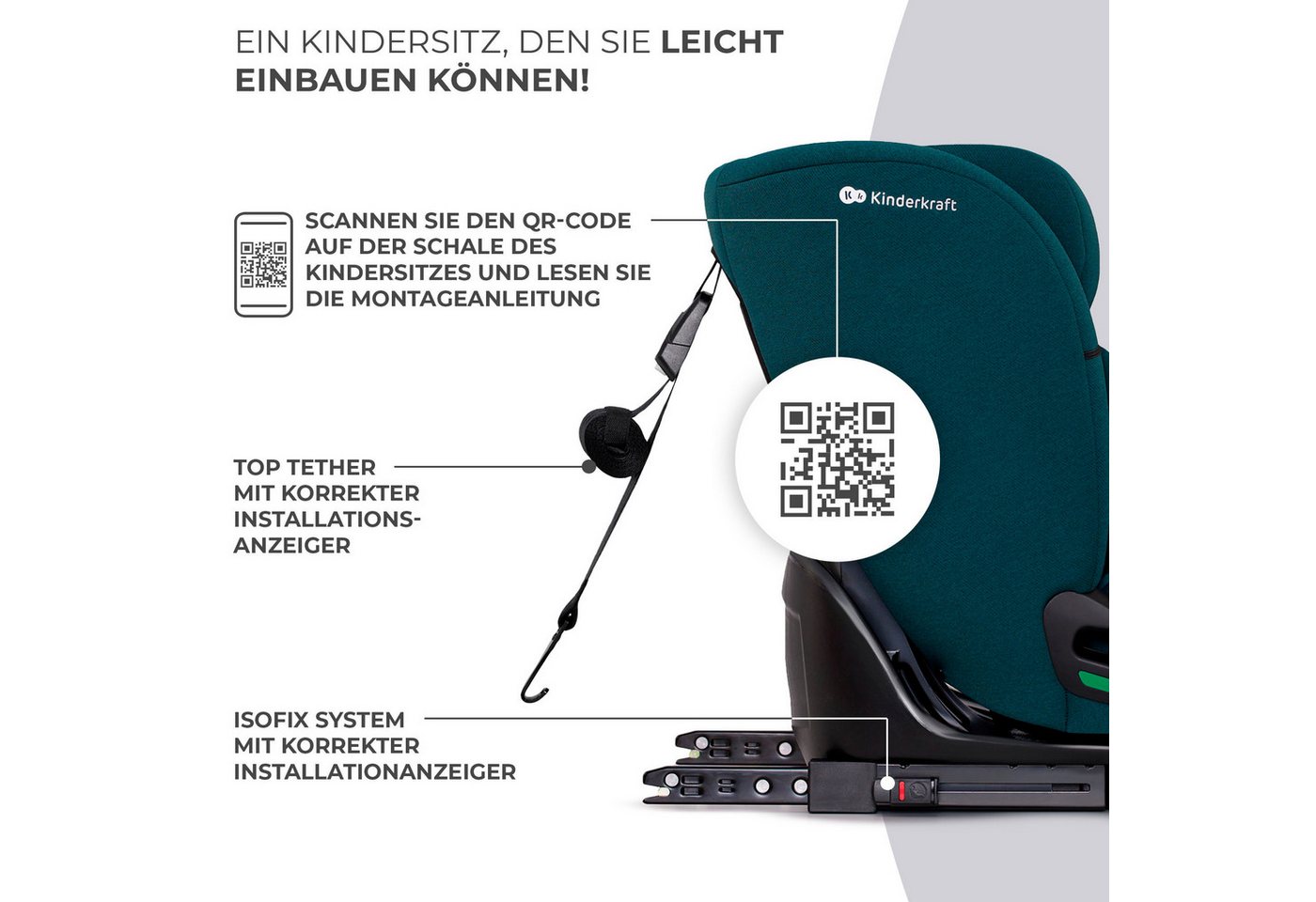Kinderkraft Autokindersitz ONETO3 i-Size, ab: 15 Monaten, bis: 12 Jahren, ab: 76 cm, bis: 150 cm – Bild 4 von 5