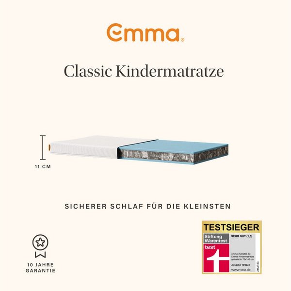 Kindermatratze Emma Kindermatratze, atmungsaktiv & waschbar bei 60°C, Emma, 11 cm hoch, (1-tlg), 60 x 120cm & 70 x140cm, Stiftung Warentest " SEHR GUT (1,5)" ge