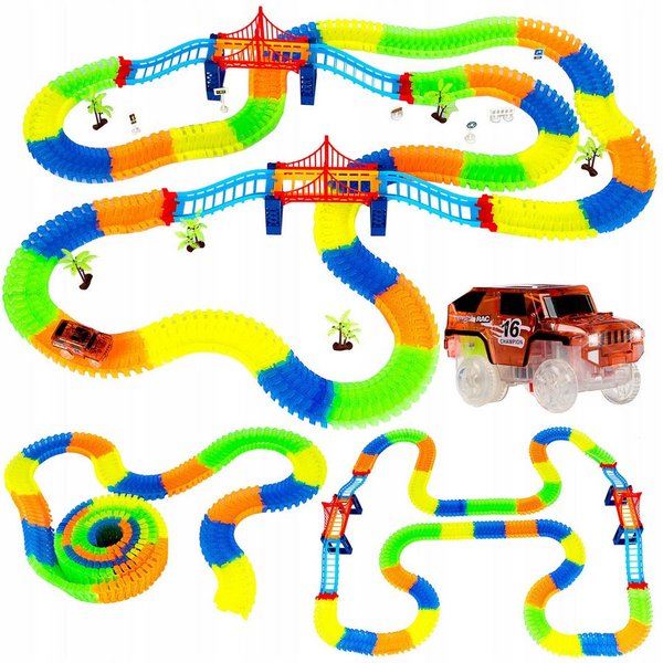 kinderplay Autorennbahn Leuchtender Rennbahn Track – Flexibel biegsam – Spielspaß für Kinder –