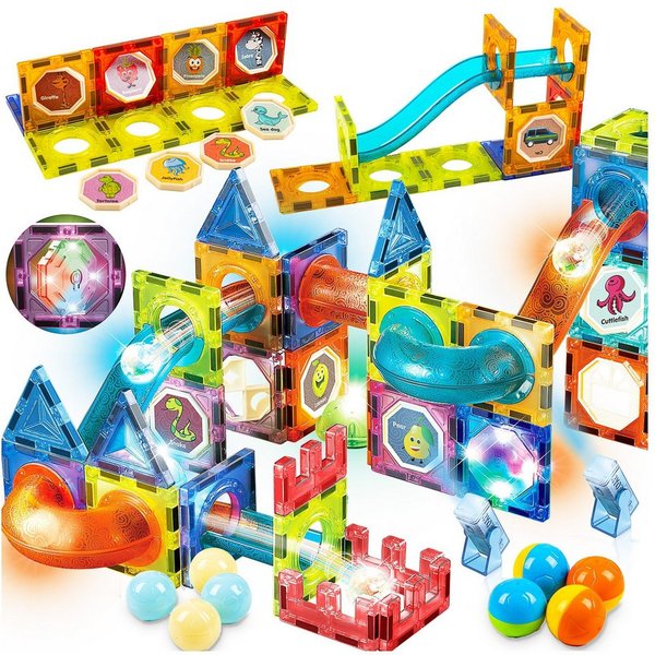 Kinderplay Dolls & Strollers Magnetische Bausteine 75-teilig – Leuchtende Schienen – Kinder Magnetspielbausteine, (Set, Magnetische Konstruktionsbausteine Leuch