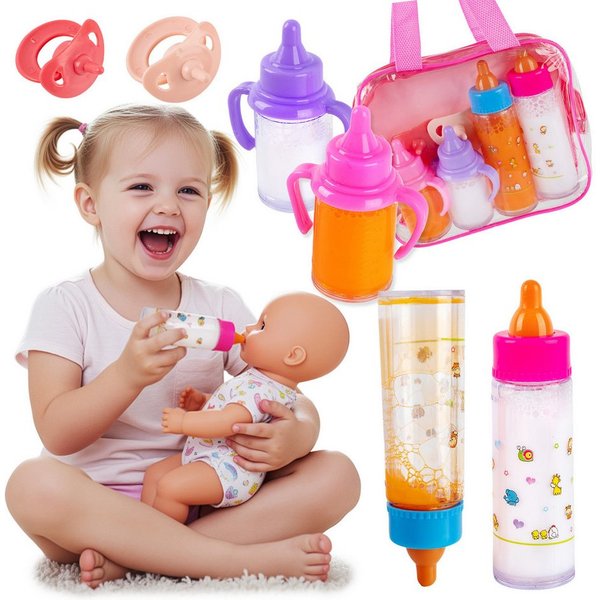 Kinderplay Dolls & Strollers Puppen Accessoires-Set Magische Puppenflaschen Set – realistisches Rollenspiel – mit Tasche, (Set)