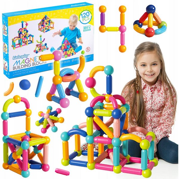 kinderplay Magnetische Konstruktionsbausteine – 120 Teile – Lernspielzeug Kinder Magnetspielbausteine, (Set, Magnetische Konstruktionsbausteine XXL 120 Teile)