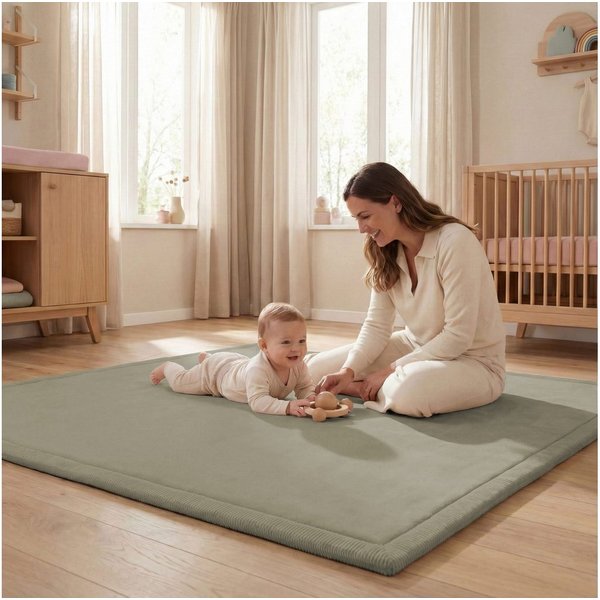 Sanosoft Kinderteppich Sanosoft samtweicher & kuscheliger Krabbelteppich Schilfgrün 200x300cm, Höhe: 30 mm, Öko-Tex 100