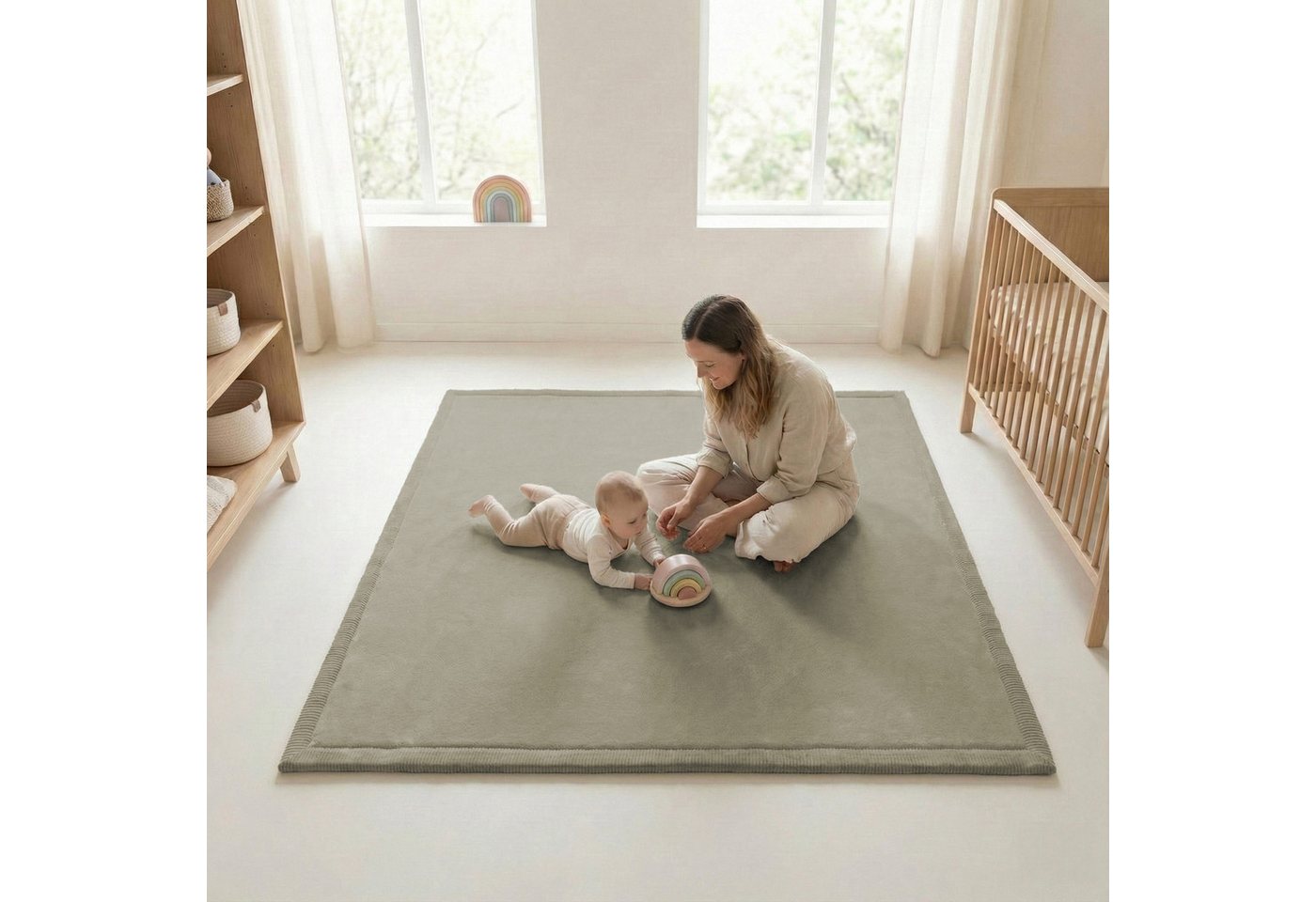 Sanosoft Kinderteppich Sanosoft samtweicher & kuscheliger Krabbelteppich Schilfgrün 200x300cm, Höhe: 30 mm, Öko-Tex 100 – Bild 2 von 5