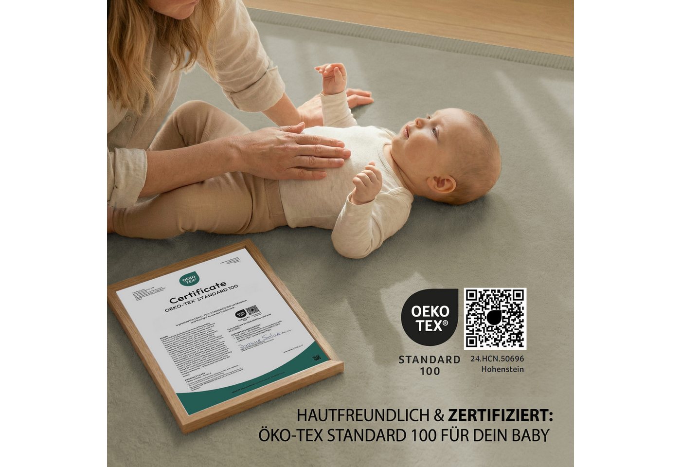 Sanosoft Kinderteppich Sanosoft samtweicher & kuscheliger Krabbelteppich Schilfgrün 200x300cm, Höhe: 30 mm, Öko-Tex 100 – Bild 4 von 5