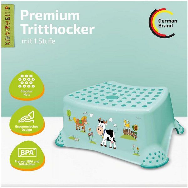 KiNDERWELT Tritthocker Premium stabiler Tritthocker Tier Motiv weiß