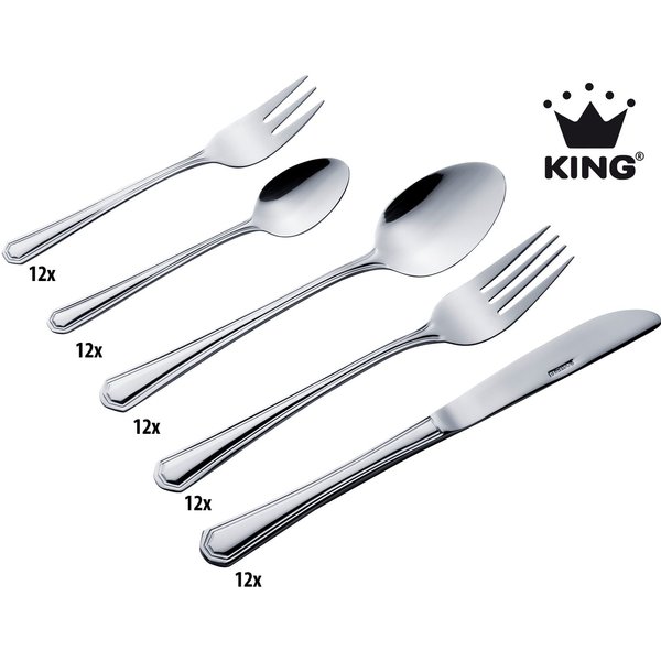 KING Besteck-Set »Düsseldorf« (60-tlg), 12 Personen, Edelstahl 18/0, Besteck im zeitlosen Design