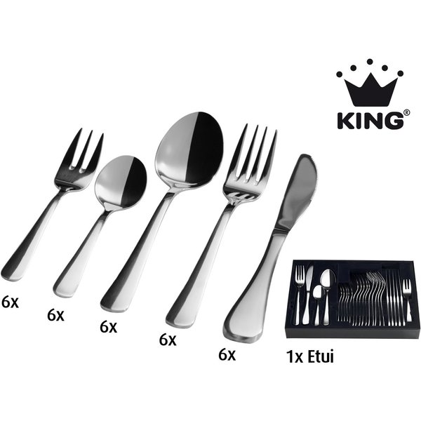 KING Besteck-Set »Oslo« (31-tlg), 6 Personen, Edelstahl 18/10, 2,5 mm, Edelstahl 18/10, inkl. Besteck-Etui, für 6 Personen
