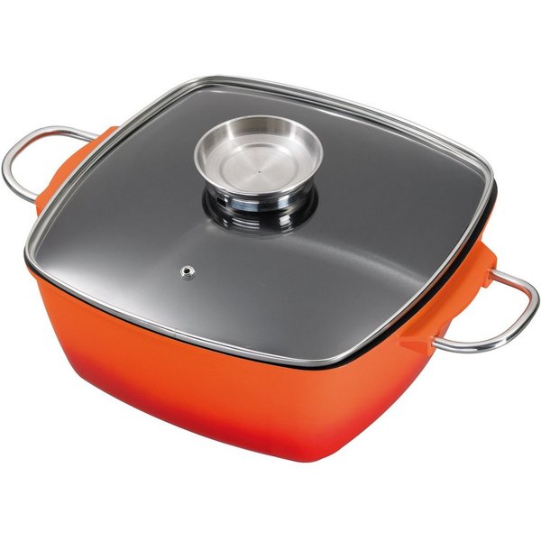 KING Bräter 7L Aluguss, Aluminiumguss (1-tlg), mit Glasdeckel und Aromaknopf, Induktion, Keramikbeschichtung