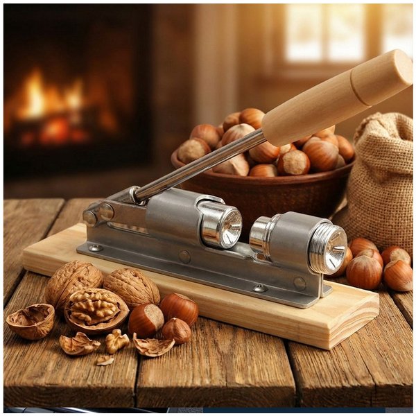 King Hoff Nussknacker Hebel-Nussknacker im Retro-Design, Holz & Metall, kraftsparend, Deko, Innovativer Nussöffner aus Holz und Metall Hebeltechnik für Walnüsse