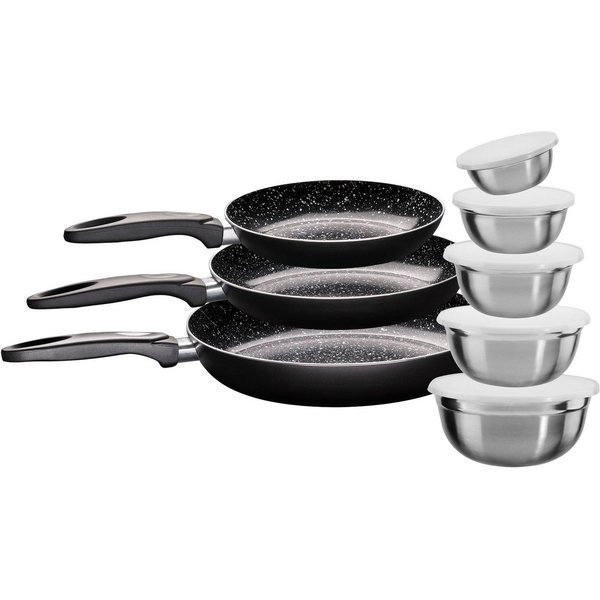 KING Pfannen-Set Küchenstart, Aluminium (Set, 8-tlg., 3 Pfannen, 5 Schüsseln), Induktion, Keramikbeschichtung