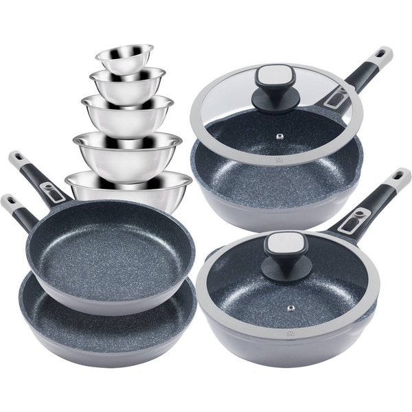 KING Pfannen-Set Moonscape, Aluminiumguss (Set, 11-tlg., je 1 Bratpfanne Ø 24/24/28/28cm, H: 5/7,5/5,5/8,5cm, - 1,9/2,8/2,5/4 l), Induktion, Moonscape-Beschicht