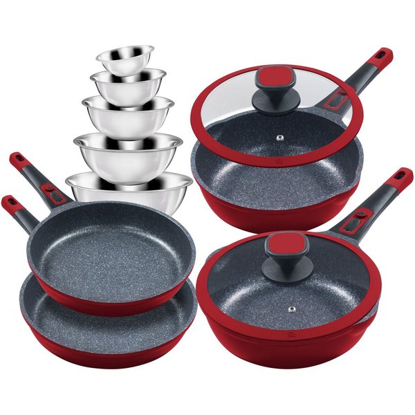KING Pfannen-Set Moonscape, Aluminiumguss (Set, 11-tlg., je 1 Bratpfanne Ø 24/24/28/28cm, H: 5/7,5/5,5/8,5cm, - 1,9/2,8/2,5/4 l), Induktion, Moonscape-Beschicht