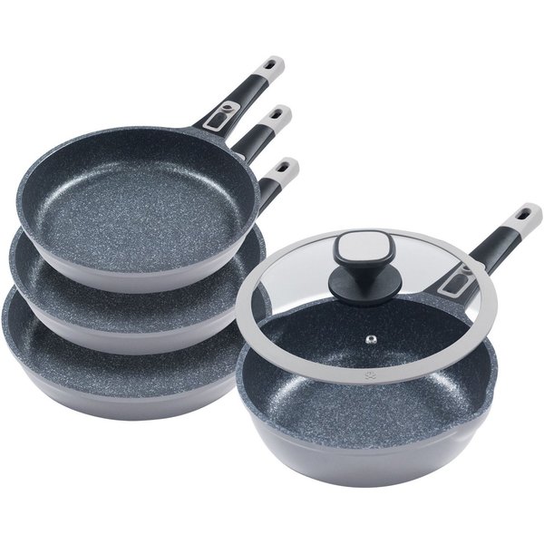 KING Pfannen-Set Moonscape, Aluminiumguss (Set, 5-tlg., je 1 Pfanne Ø 20/24/28/24 cm, H: 4,5/5/5,5/7,5 cm, - 1/1,9/2,5/2,8 l), abnehmbarer Griff, MOONSCAPE-Besc