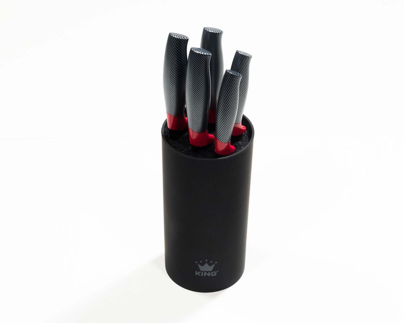 KING Pfannen-Set Shine Red, Aluminiumguss (Set, 3-tlg., je 1 Bratpfanne Ø 20/24/28 cm, H: 5/5,5/6 cm, - 1/1,9/2,5 l), Induktion, mit 6-teiligem Messerblock – Bild 4 von 4