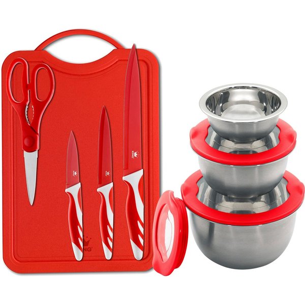 KING Schneidebrett »FRESHIN«, Edelstahl, Kunststoff, (Spar-Set, 11-St., Schüsselgrößen: Ø17.5 Ø14.5 Ø12cm, 3 Messer, 1 Schneidebrett, 1 Schere), Schüsseln Edels