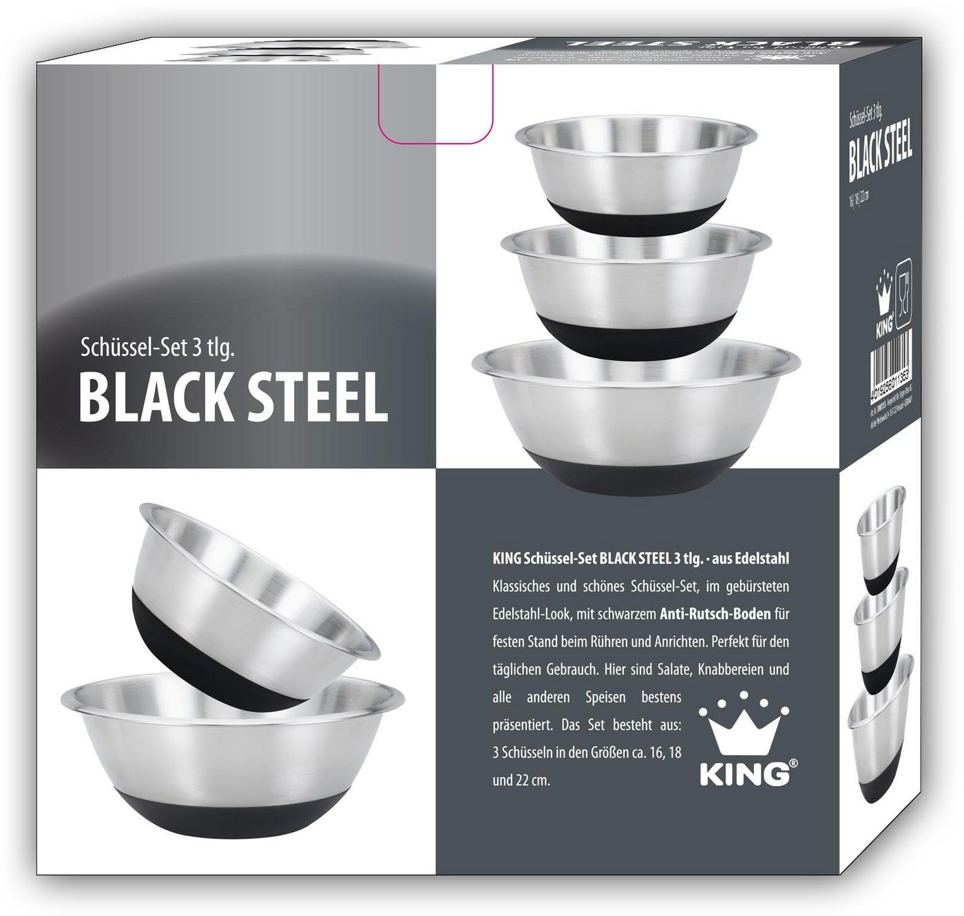 KING Schüssel Black Steel, Edelstahl, (Set, 3-tlg), für den täglichen Gebrauch – Bild 2 von 3