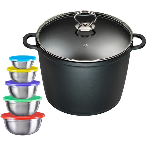 KING Suppentopf, Aluminiumguss (Set, 12-tlg), Kochtopf 7 LØ24cm+Glasdeckel, Induktion, Keramikbeschichtung »Fusion«