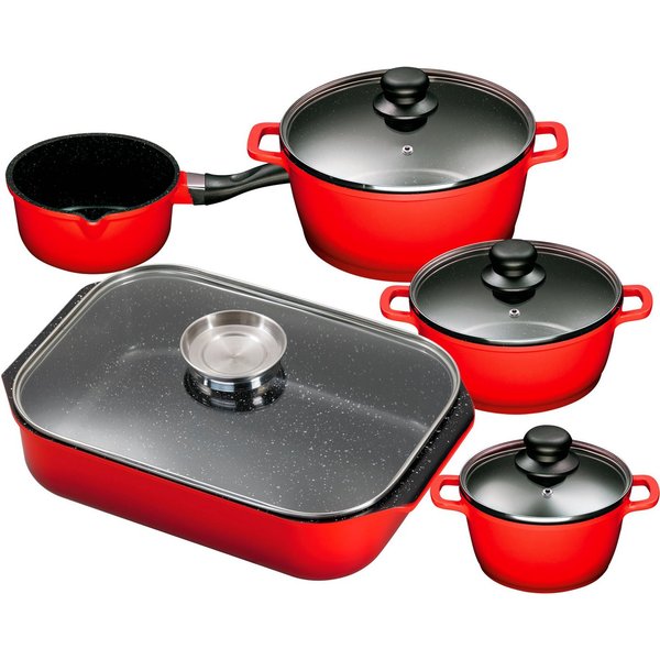 KING Topf-Set, Aluminiumguss (Set, 5-tlg., je 1 Kochtopf 16/20/24 cm, Stielkasserolle 16 cm, Bräter 40 x 26 cm), Induktion, außer Bräter