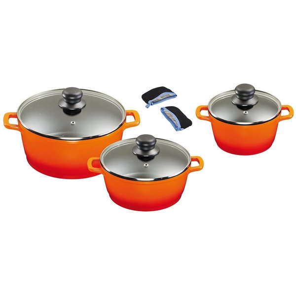 KING Topf-Set, Aluminiumguss (Set, 6-tlg., 1x Kochtopf Ø 16 cm, 1x Kochtopf Ø 24 cm, 1x Kochtopf Ø 20 cm), mit gratis Henkelpads, Induktion