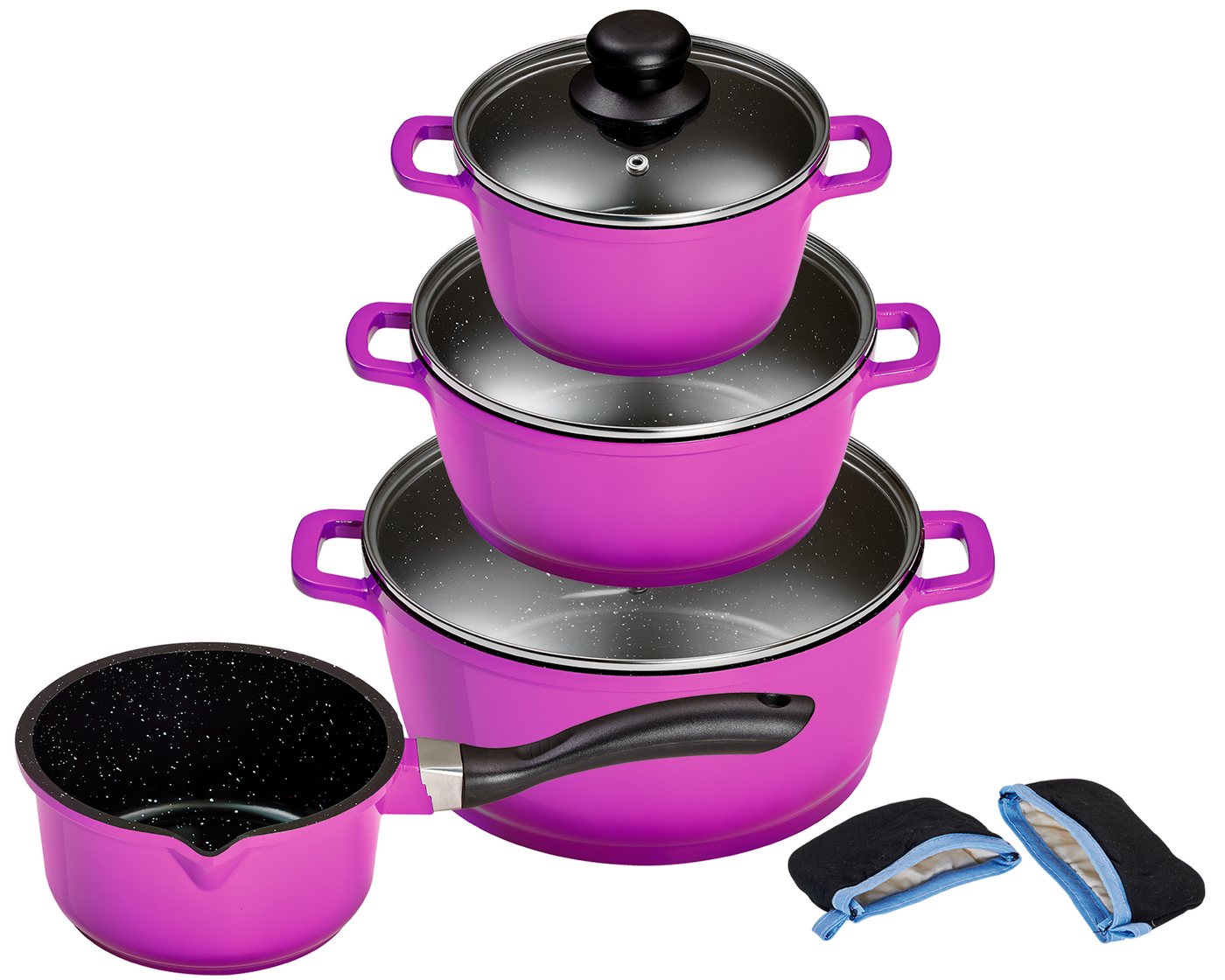 KING Topf-Set »ALUGUSS« Aluminiumguss, Induktion, Antihaftbeschichtung, Aluminiumguss (Set, 43-tlg., 3 Töpfe, 1 Stieltopf, 3 Glasdeckel), inkl. 4 Küchenmesser,  – Bild 3 von 5