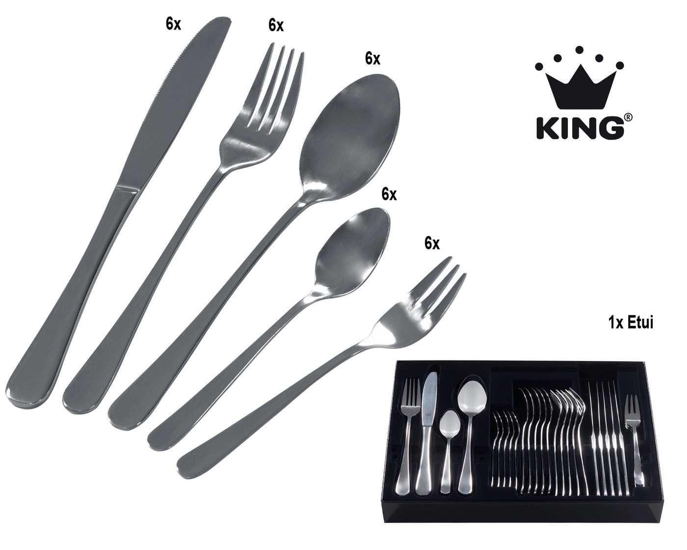 KING Topf-Set »ALUGUSS« Aluminiumguss, Induktion, Antihaftbeschichtung, Aluminiumguss (Set, 43-tlg., 3 Töpfe, 1 Stieltopf, 3 Glasdeckel), inkl. 4 Küchenmesser,  – Bild 4 von 5