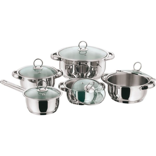 KING Topf-Set New Silver Line, Edelstahl (Set, 10-tlg., je 1 Kochtopf mit Deckel 16/18/20/24 cm, 1 Stieltopf 16 cm), Induktion
