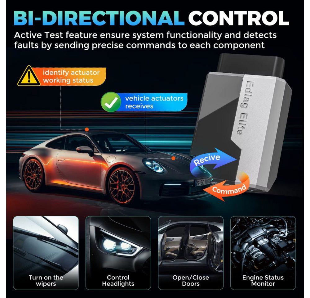 Kingbolen OBD2-Diagnosegerät EDIAG ELITE OBD2 Fahrzeugdiagnosegerät Bluetooth App, Aktive Tests von Bauteilen, 15 Service-Funktionen – Bild 3 von 5