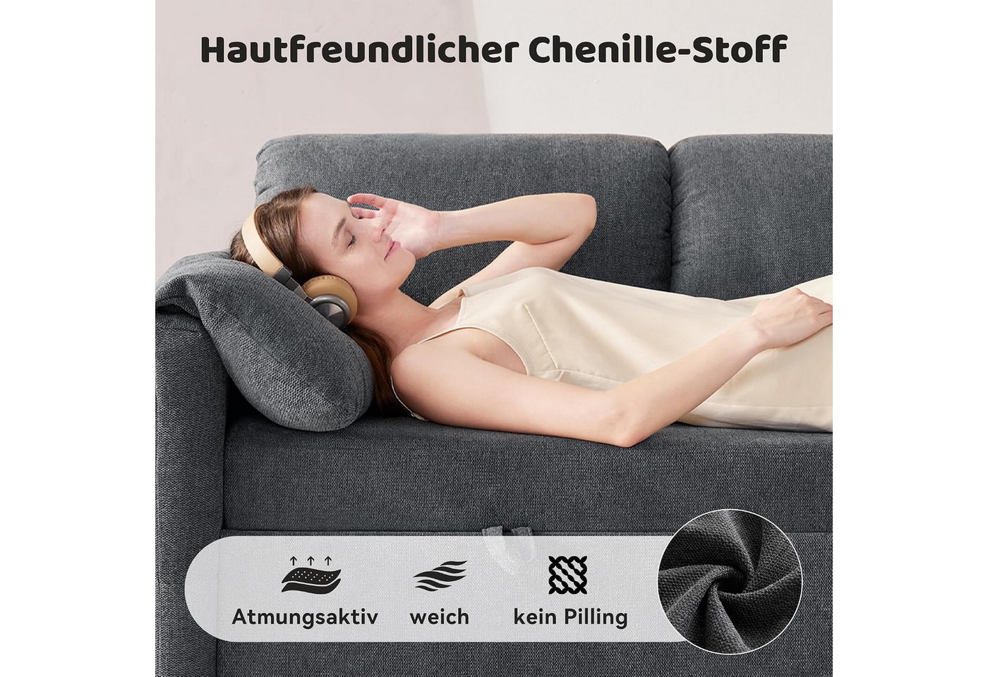 Kingfun Schlafsofa L-förmiges mit Stauraum, ausziehbarem Bett, USB-Anschlüssen, 2 Teile, Sofa für kleine Wohnungen – Bild 3 von 5