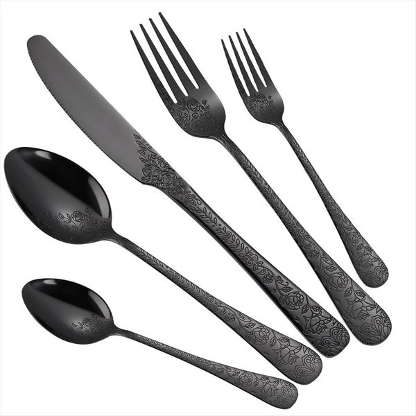 KingLux Besteck-Set 30teilig Schwarz Besteck Set mit Messer Gabel Löffel Spülmaschinenfest (30-tlg), 6 Personen, Edelstahl