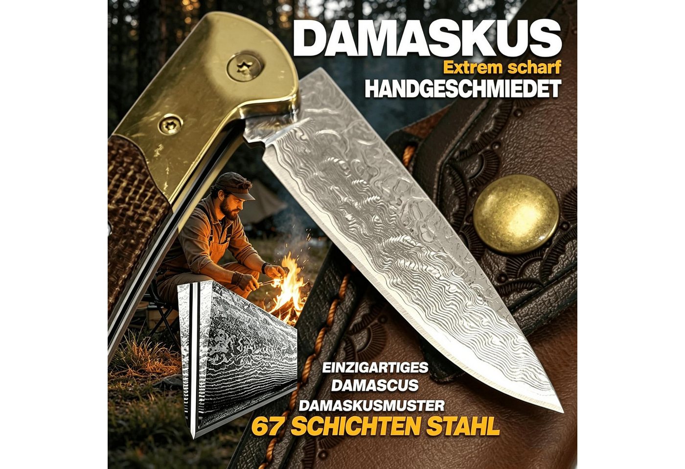 KingLux Damastmesser Damast klappmesser Taschenzweihandmesser Outdoor EDC Messer – Bild 3 von 5