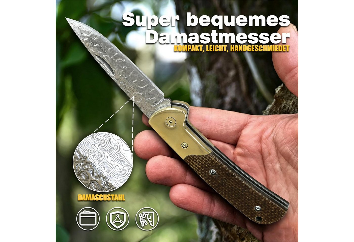 KingLux Damastmesser Damast klappmesser Taschenzweihandmesser Outdoor EDC Messer – Bild 5 von 5