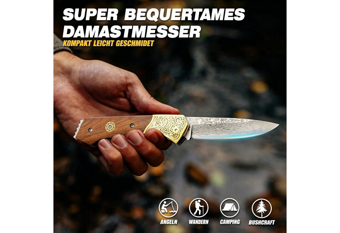 KingLux Damastmesser Einhandmesser Damast Taschenmesser Outdoor Klappmesser – Bild 2 von 5