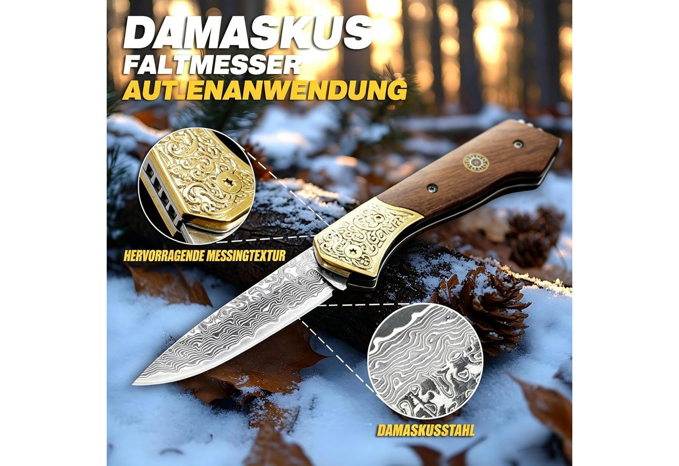 KingLux Damastmesser Einhandmesser Damast Taschenmesser Outdoor Klappmesser – Bild 4 von 5