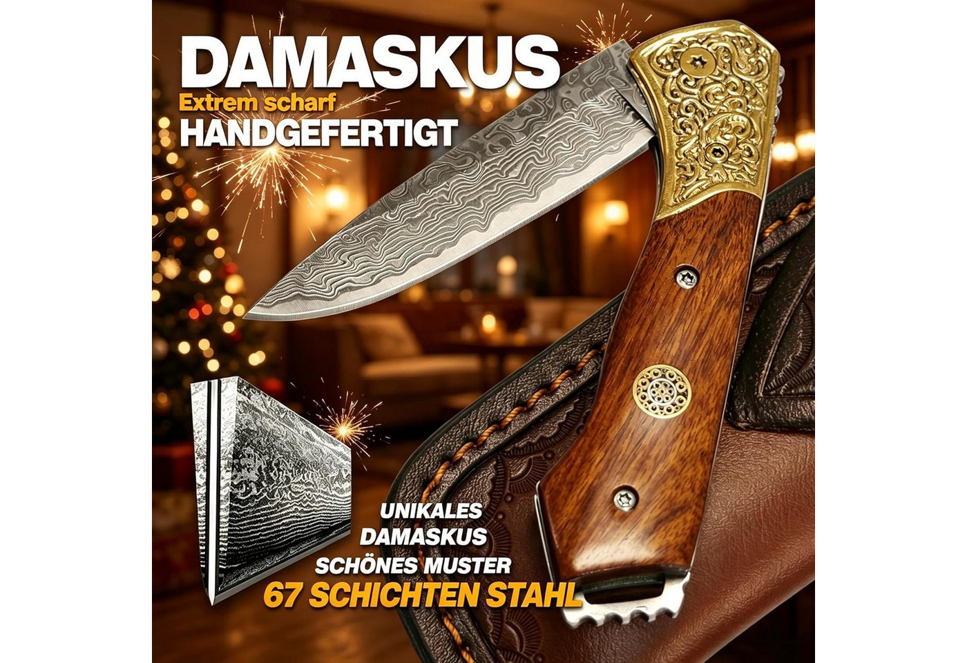 KingLux Damastmesser Einhandmesser Damast Taschenmesser Outdoor Klappmesser – Bild 5 von 5